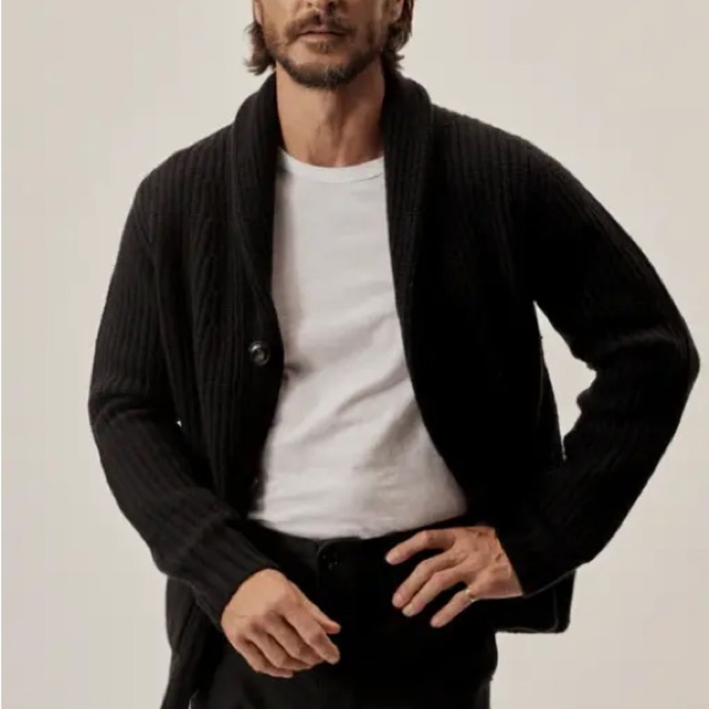 Buck Mason Wool Black Herdsman Shall Cardigan- Large